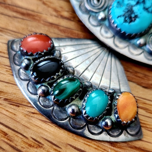 WOW! VINTAGE UNSIGNED NAVAJO RICHARD BEGAY Sterling Silver Multi-Stone Necklace - Picture 4 of 16